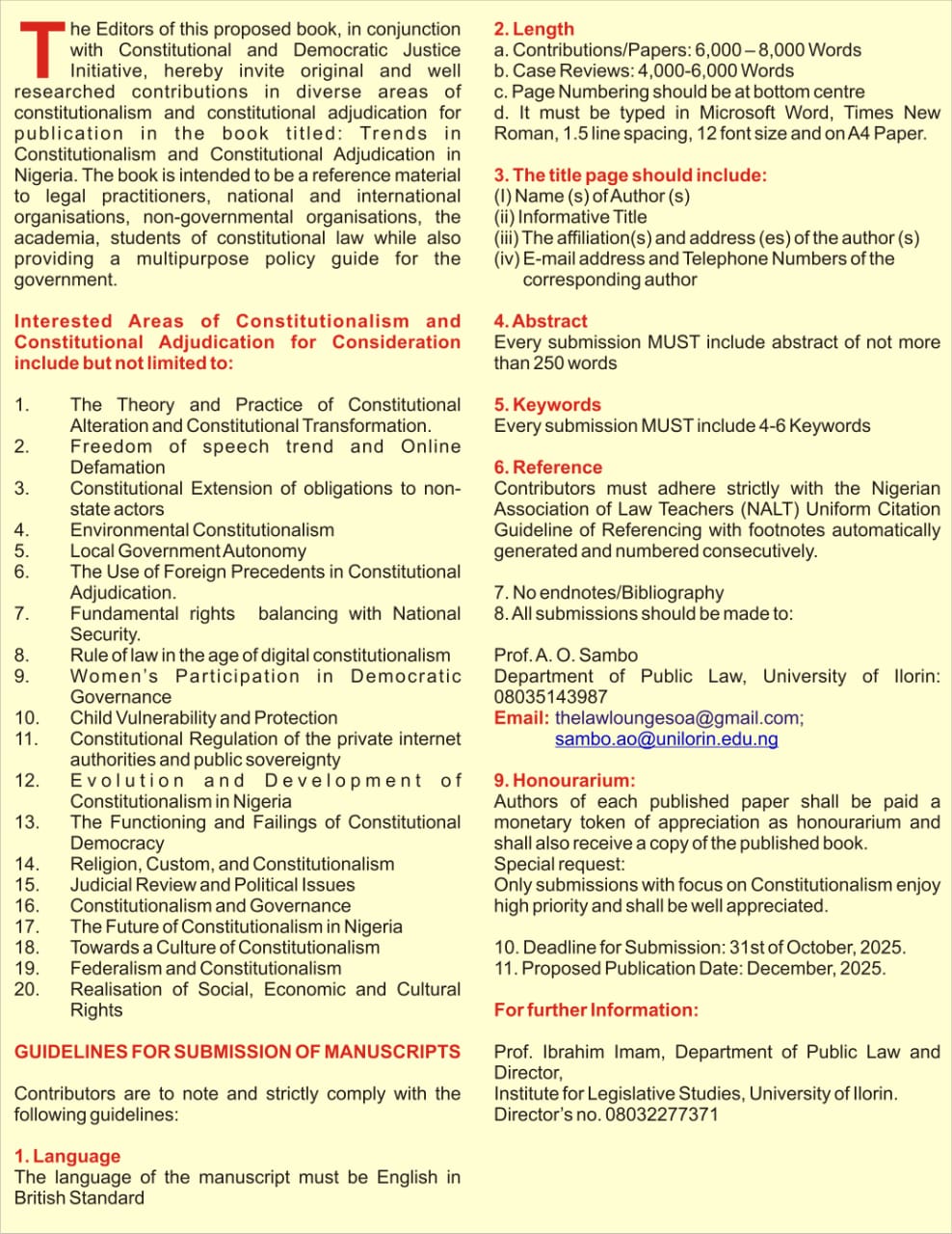constitutional law Nigeria,call for papers,constitutional adjudication